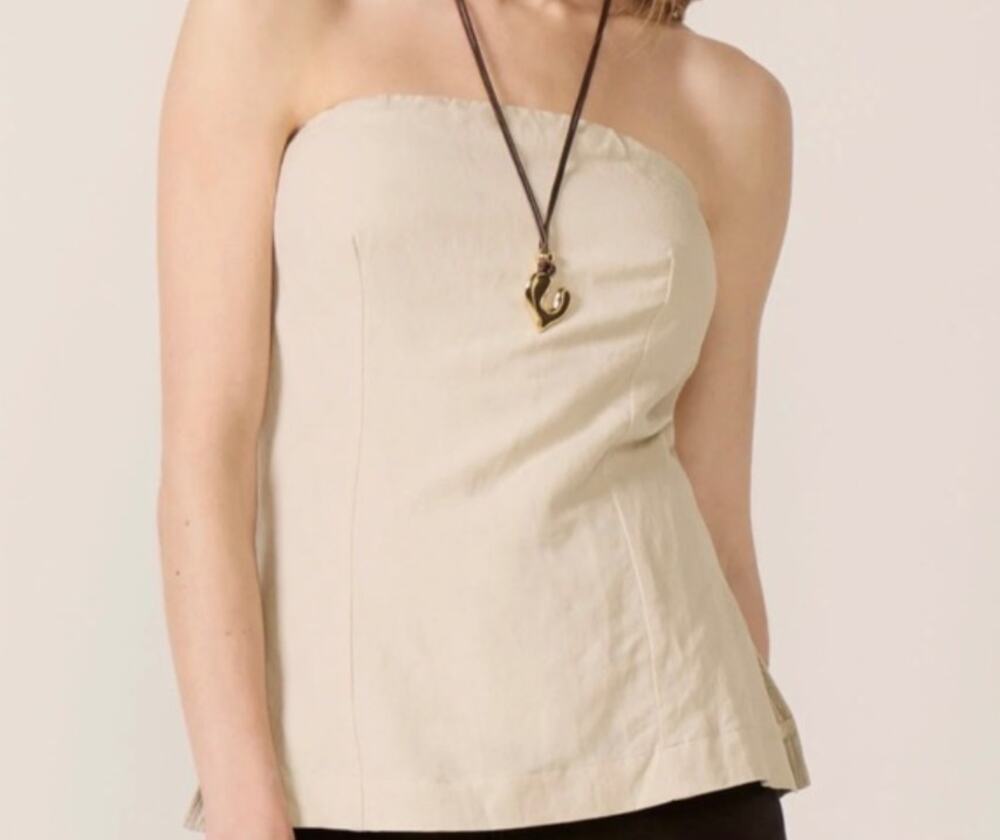 Evereve Nata Linen Tube Top Size S Color Bone Smocking Back (1429)